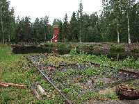 Puhoksen rautakanava Pyh�j�rven suuntaan. Uitto jatkuu, kun tukkiniput on siirretty kapean kannaksen yli.